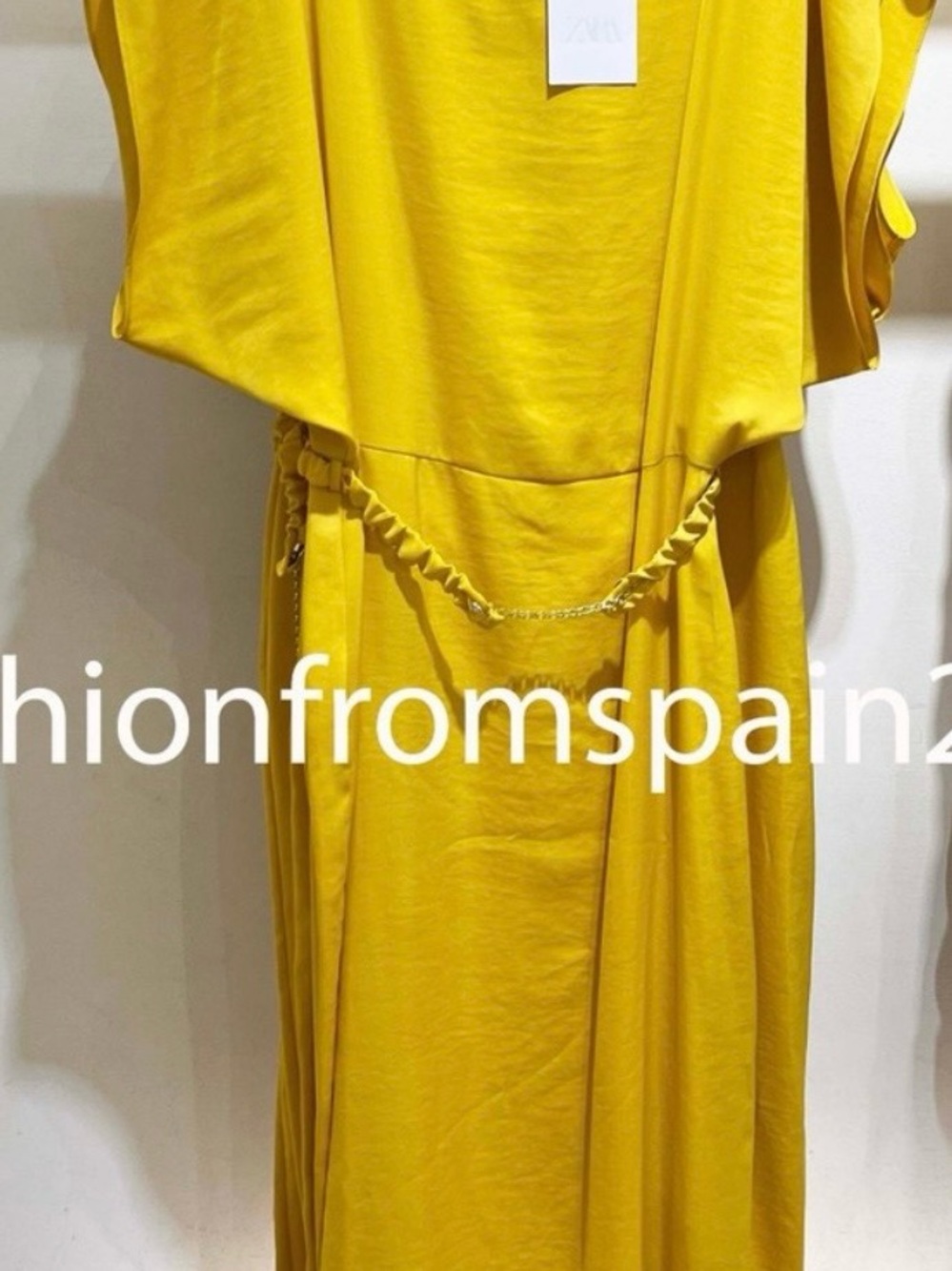 Zara Mustard Yellow Draped Long-Sleeve Maxi Dress